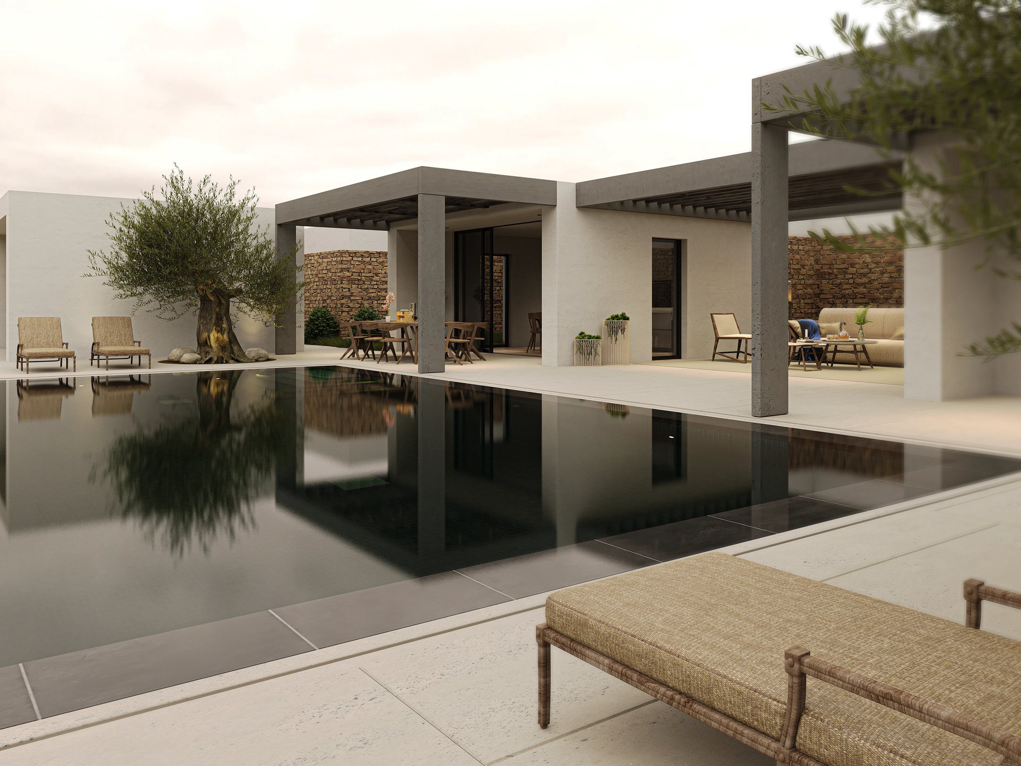 Courtyard villa with pool and pergolas
